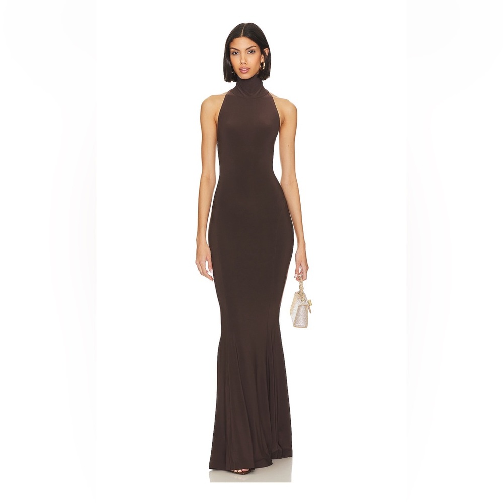 Norma Kamali Halter Turtle Fishtail Gown